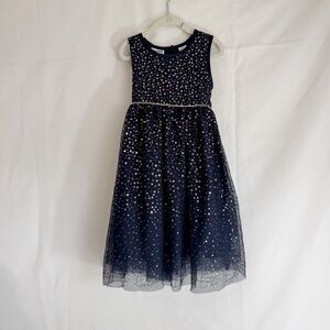 Blueberi Boulevard Girls Navy and Gold Sequins Dress